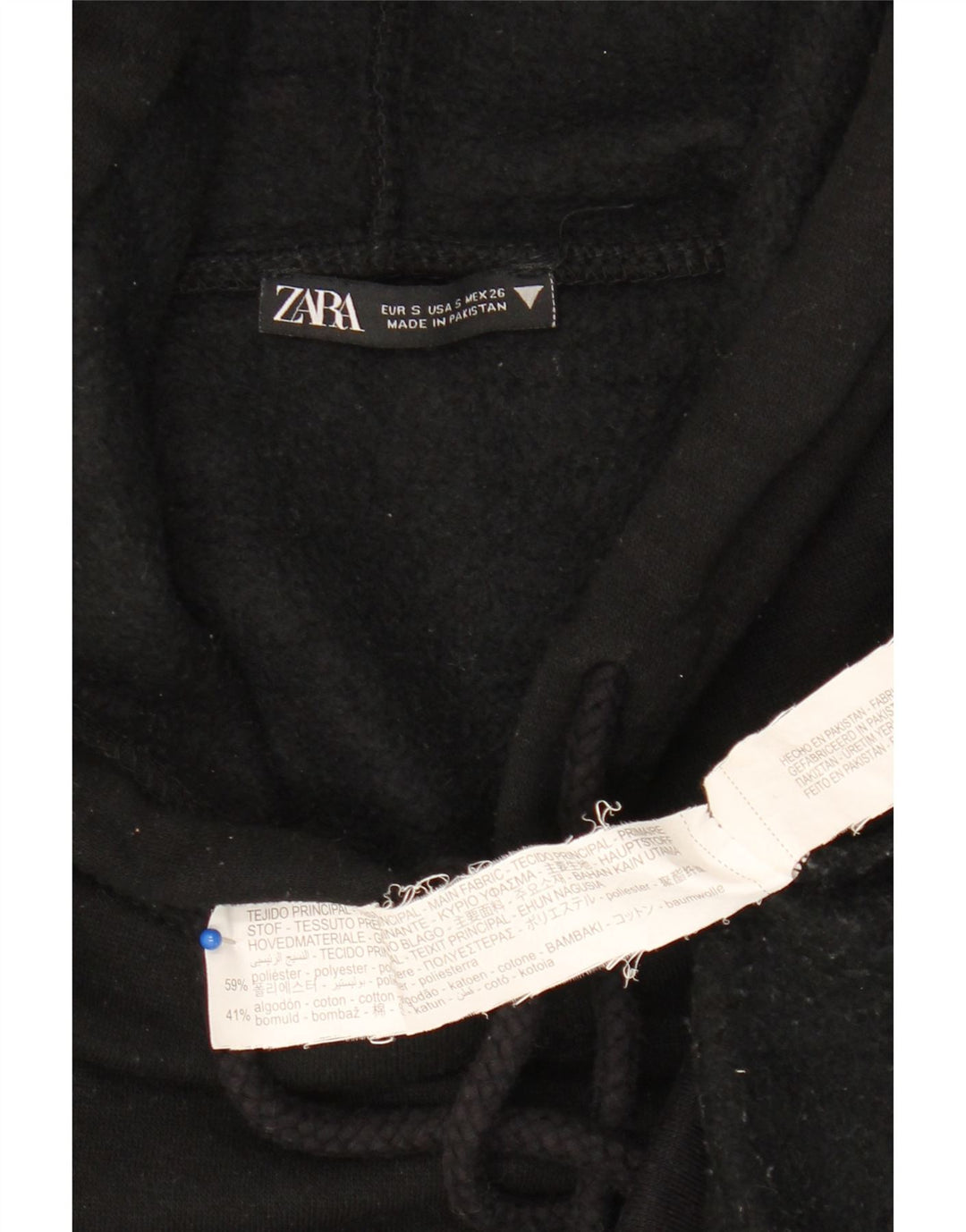 Zara Dame Oversized Hoodie Jumper UK 10 Small Black Polyester