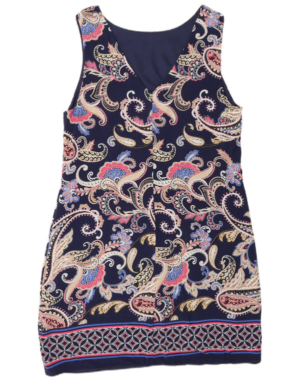 Wallis Dame Ærmeløs Sheath Dress UK 14 Medium Navy Blue Paisley