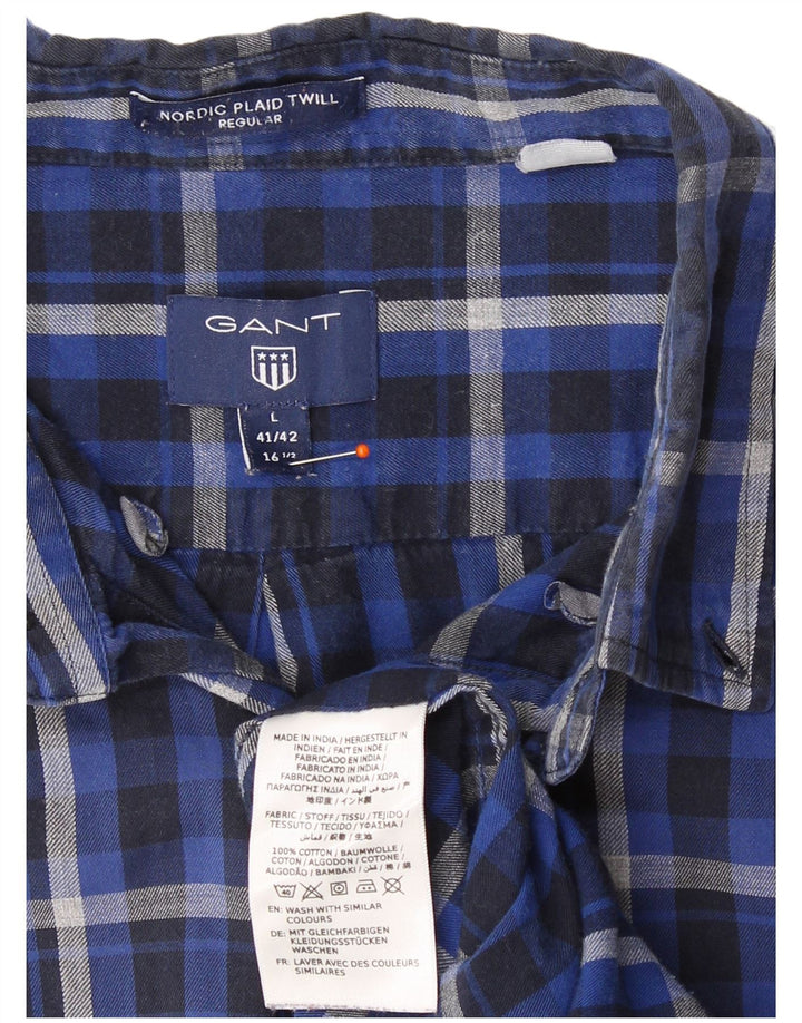 Gant herre Regular Fit skjorte str. 41/42 16 1/2 Large blå ternet bomuld