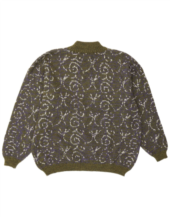 Vintage Dame Turtle Neck Jumper Sweater UK 14 Medium Green Paisley