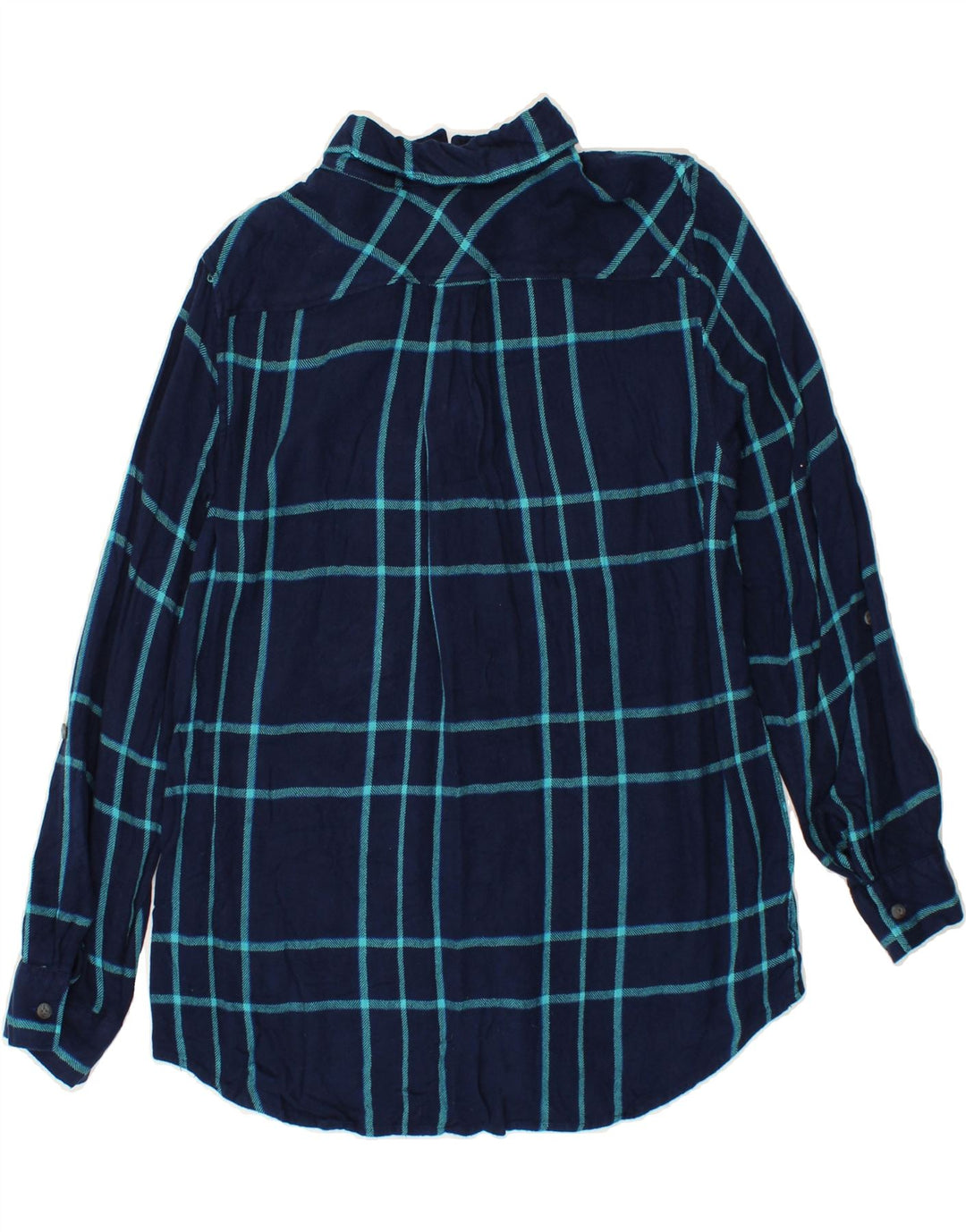 EDDIE BAUER Womens Flannel Shirt UK 14 Medium Navy Blue Check Rayon Vintage Eddie Bauer and Second-Hand Eddie Bauer from Messina Hembry 