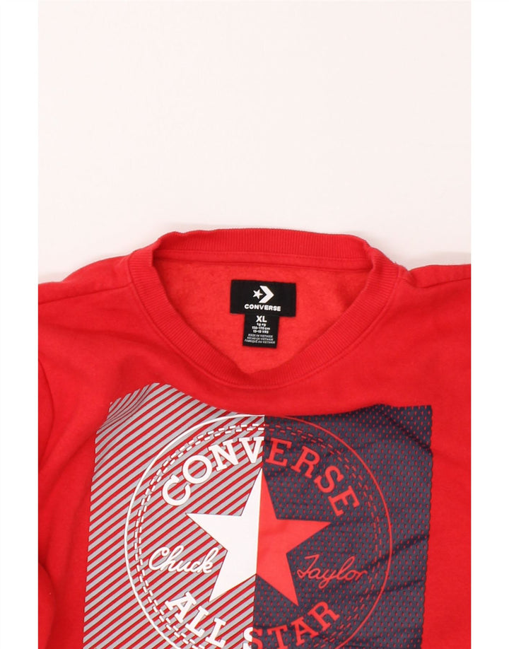 CONVERSE Boys Graphic Sweatshirt Jumper 13-14 Years XL Red Cotton Vintage Converse and Second-Hand Converse from Messina Hembry 
