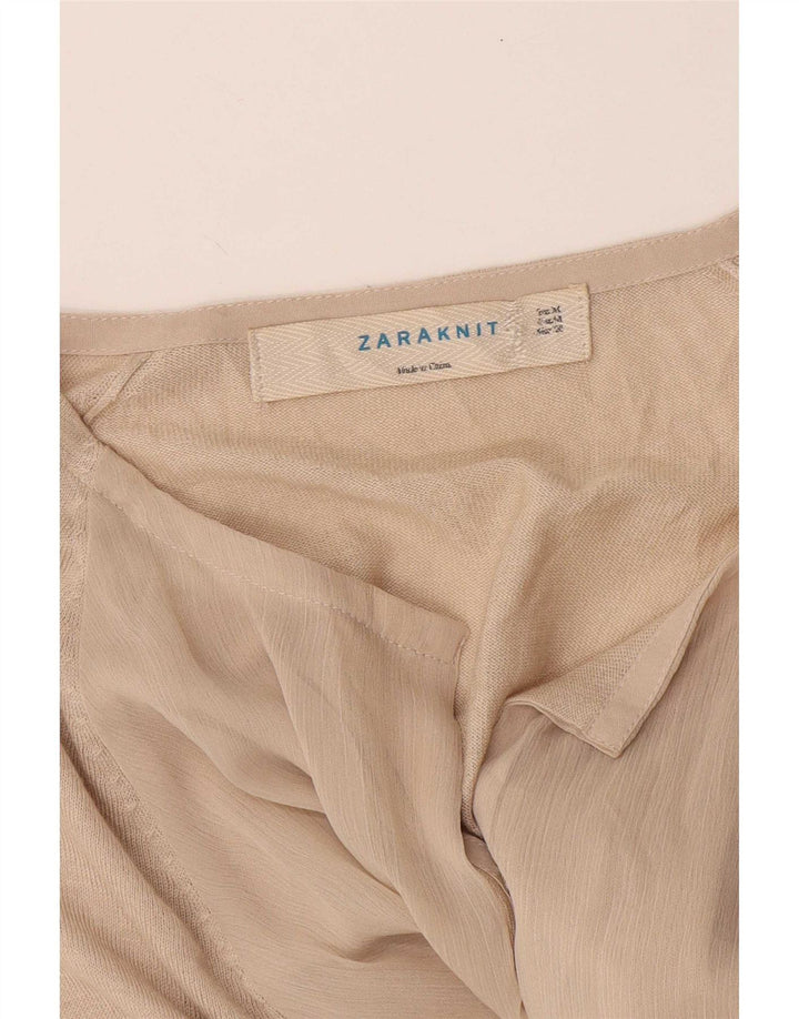 Zara Dame Langærmet Cardigan Top UK 12 Medium Beige