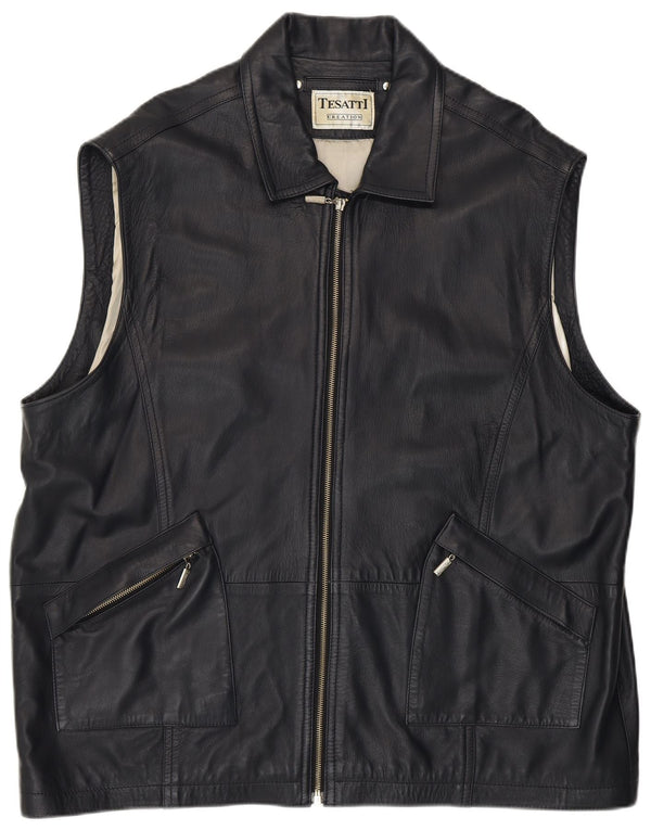 Vintage Herre Læder Gilet UK 42 XL Navy Blue Læder