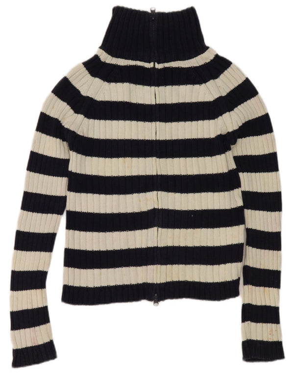 Zara Dame Crop Cardigan Sweater UK 14 Stor Marineblå Stribet Bomuld