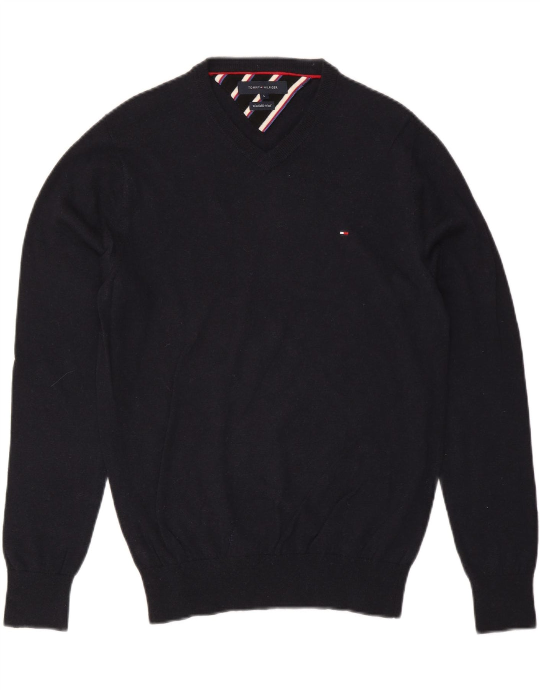 TOMMY HILFIGER Herre V-hals sweater Stor marineblå uld