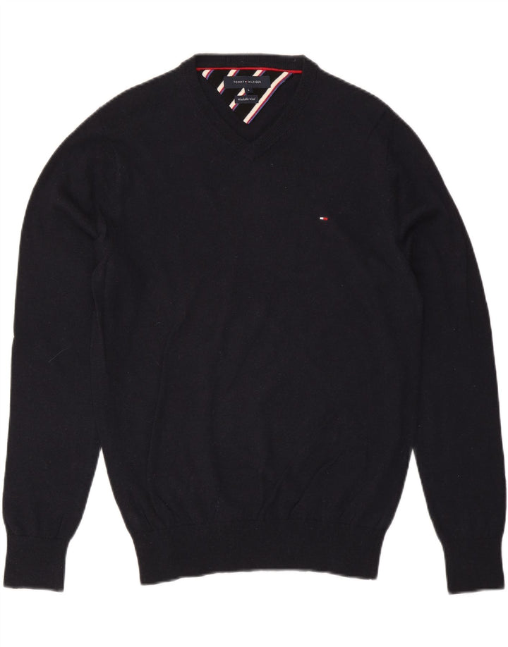 TOMMY HILFIGER Herre V-hals sweater Stor marineblå uld