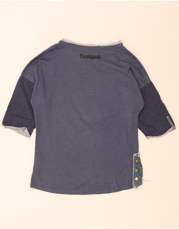 Desigual Dame Grafisk Top 3/4 ærmer UK 14 Medium Navy Blue Patchwork