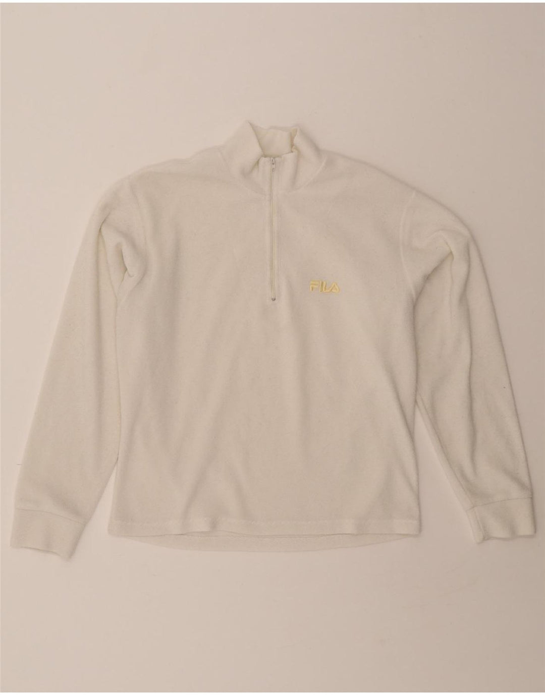 FILA Mens Zip Neck Fleece Jumper IT 46/48 Small White Polyester Vintage Fila and Second-Hand Fila from Messina Hembry 