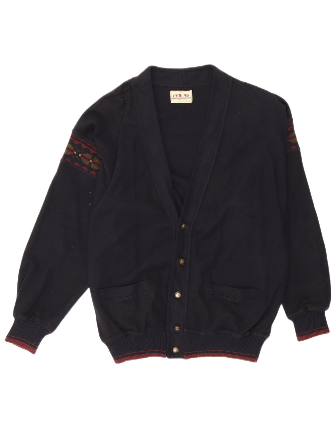Central Park Herre Cardigan Sweater XL Navy Blue Fair Isle
