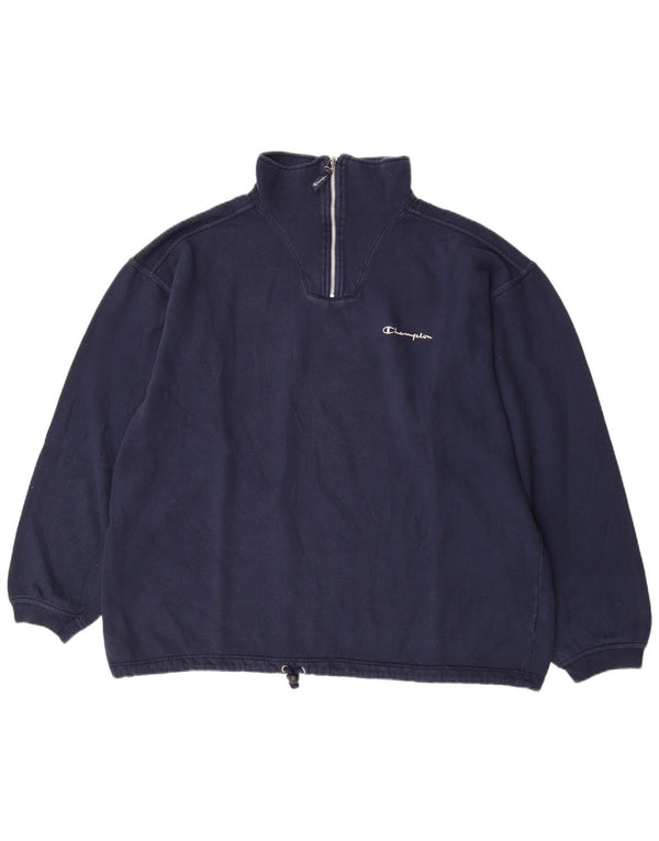 Champion Herre Zip Neck Sweatshirt Jumper 2XL Navy Blue Bomuld