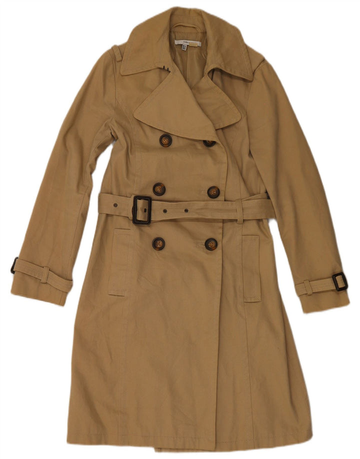 Zara Dame Dobbeltradet Trench Coat UK 14 Medium Beige Bomuld
