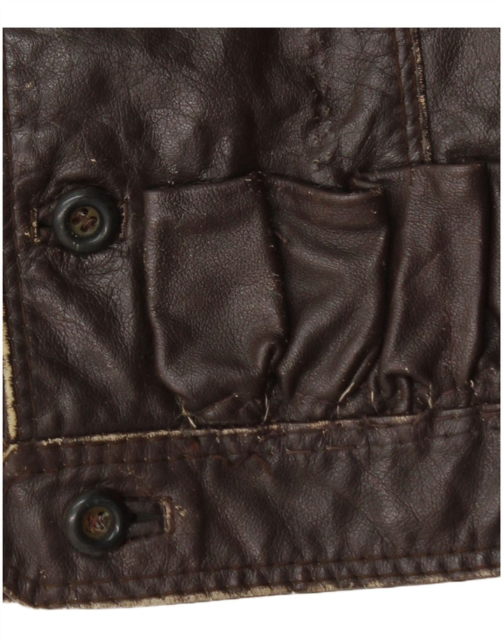 Vintage Herre Læder Gilet UK 36 Lille Brun
