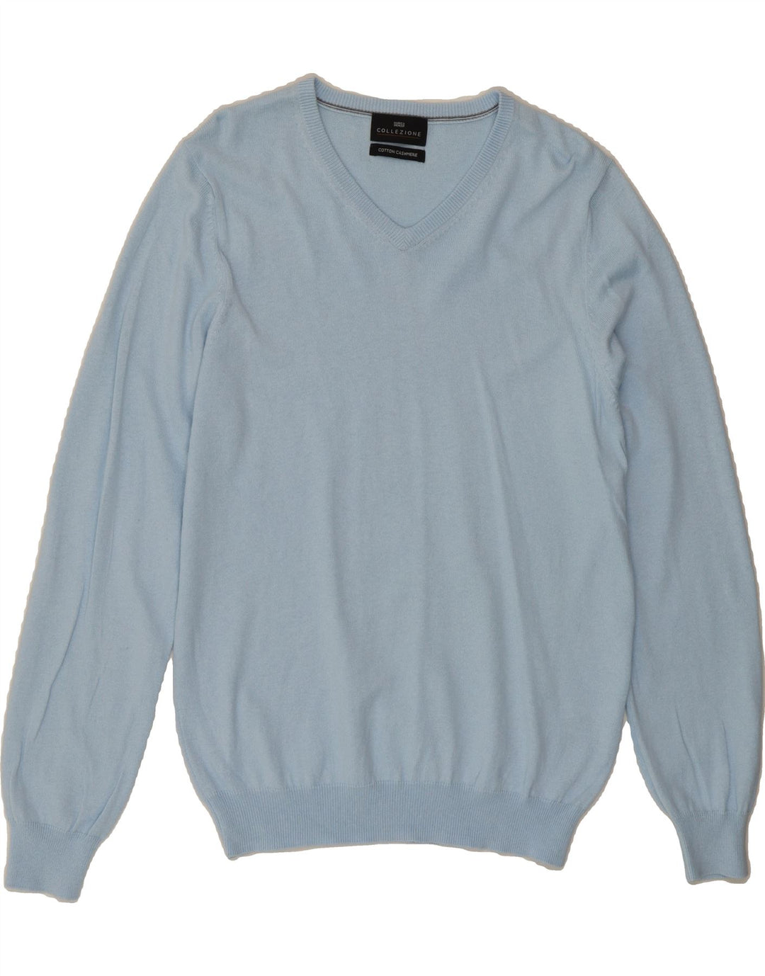 MARKS & SPENCER Mens V-Neck Jumper Sweater Small Blue Cotton Vintage Marks & Spencer and Second-Hand Marks & Spencer from Messina Hembry 
