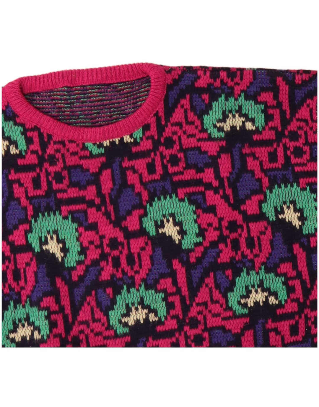 VINTAGE kvinders abstrakt mønster rund hals sweater UK 16 Large Pink