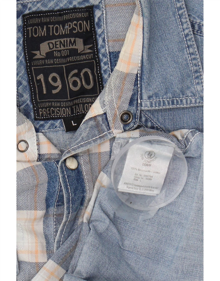 TOM TOMPSON Mens Slim Fit Denim Shirt Large Blue Check Cotton Vintage Tom Tompson and Second-Hand Tom Tompson from Messina Hembry 
