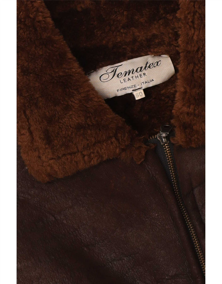 Vintage Herre Shearling Jacket IT 50 Stort brunt læder