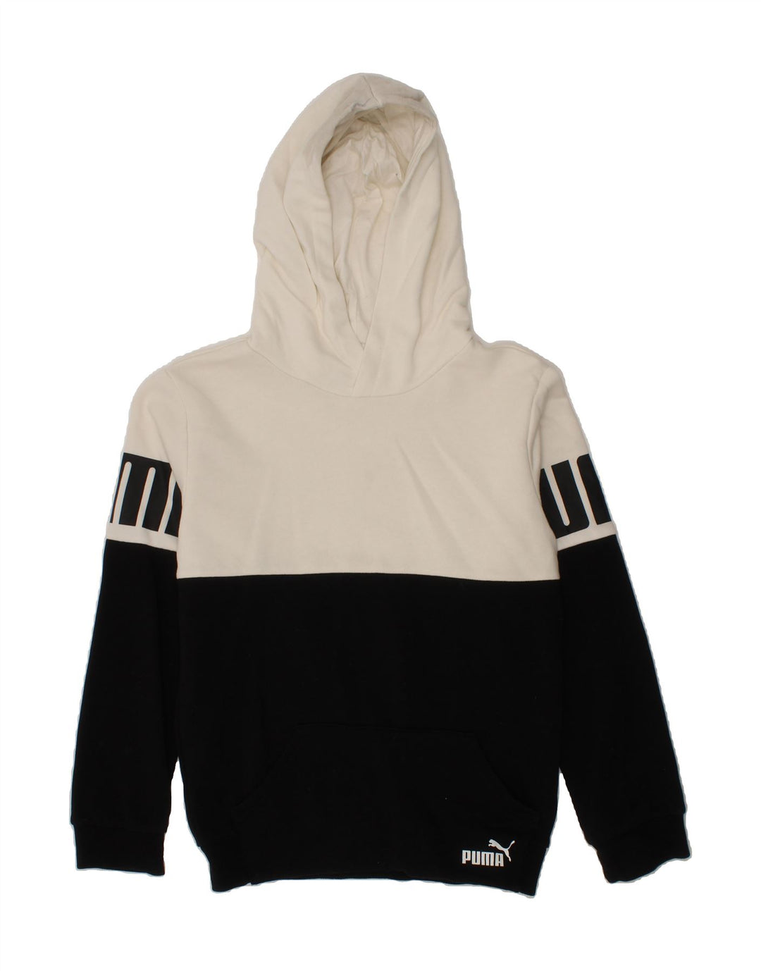 PUMA Boys Graphic Hoodie Jumper 9-10 Years Medium  Black Colourblock Vintage Puma and Second-Hand Puma from Messina Hembry 