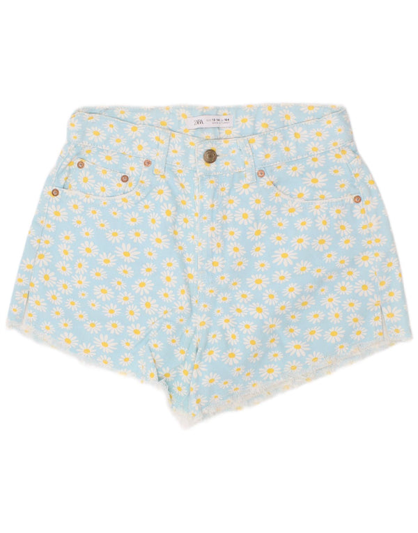 Zara Girls Denim Shorts 13-14 år W28 Blue Floral