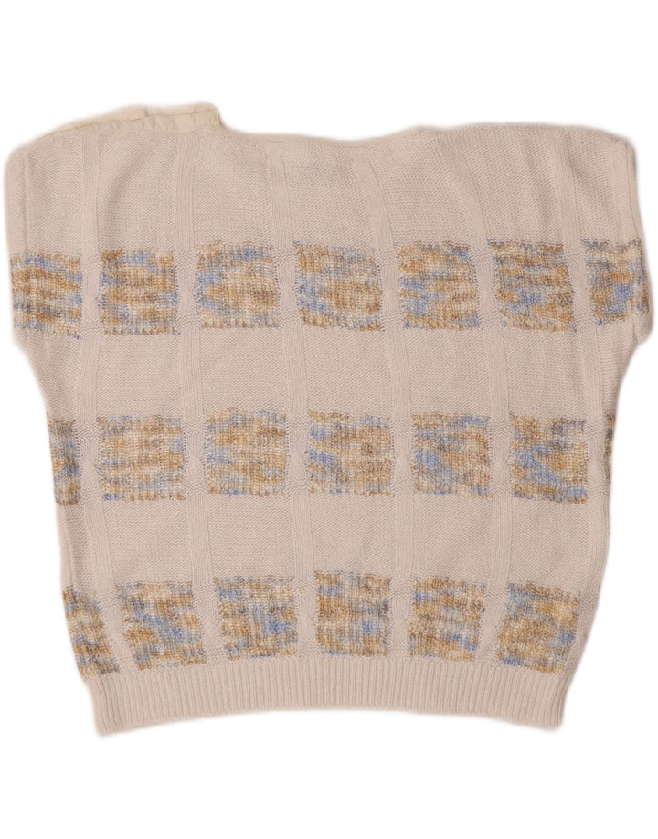 VINTAGE Womens Crop Crew Neck Jumper Sweater UK 14 Medium White Geometric Vintage Vintage and Second-Hand Vintage from Messina Hembry 