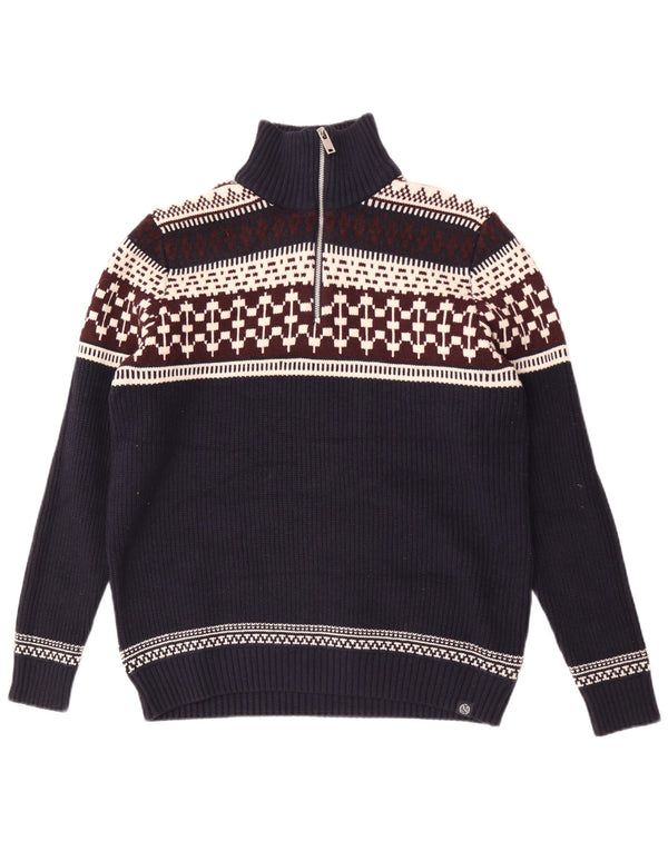 Marks & Spencer Herre sweater med lynlåshals Large Navy Blue Fair Isle