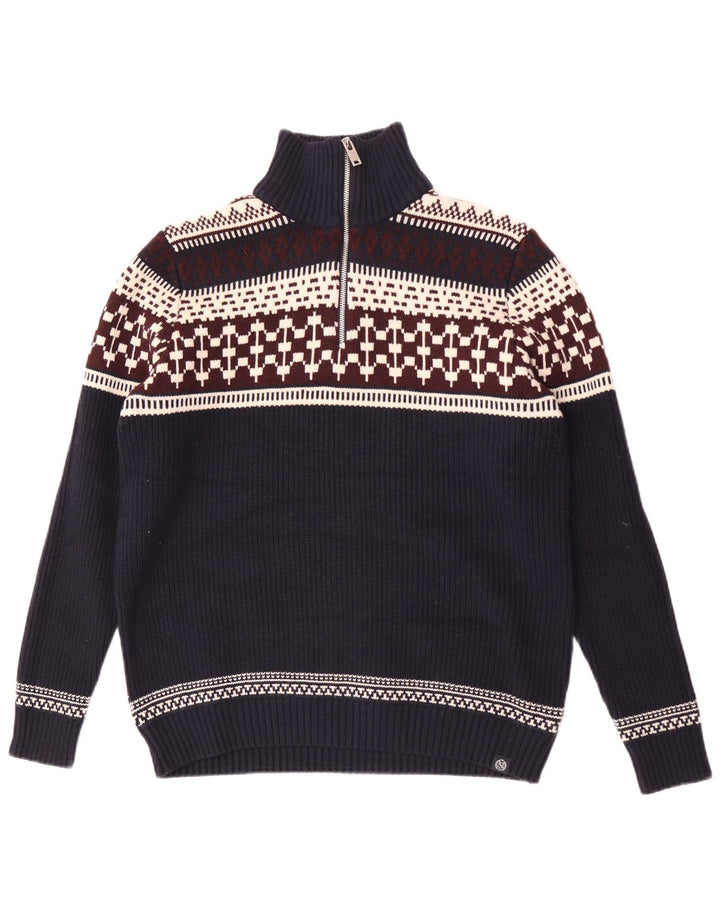 Marks & Spencer Herre sweater med lynlåshals Large Navy Blue Fair Isle