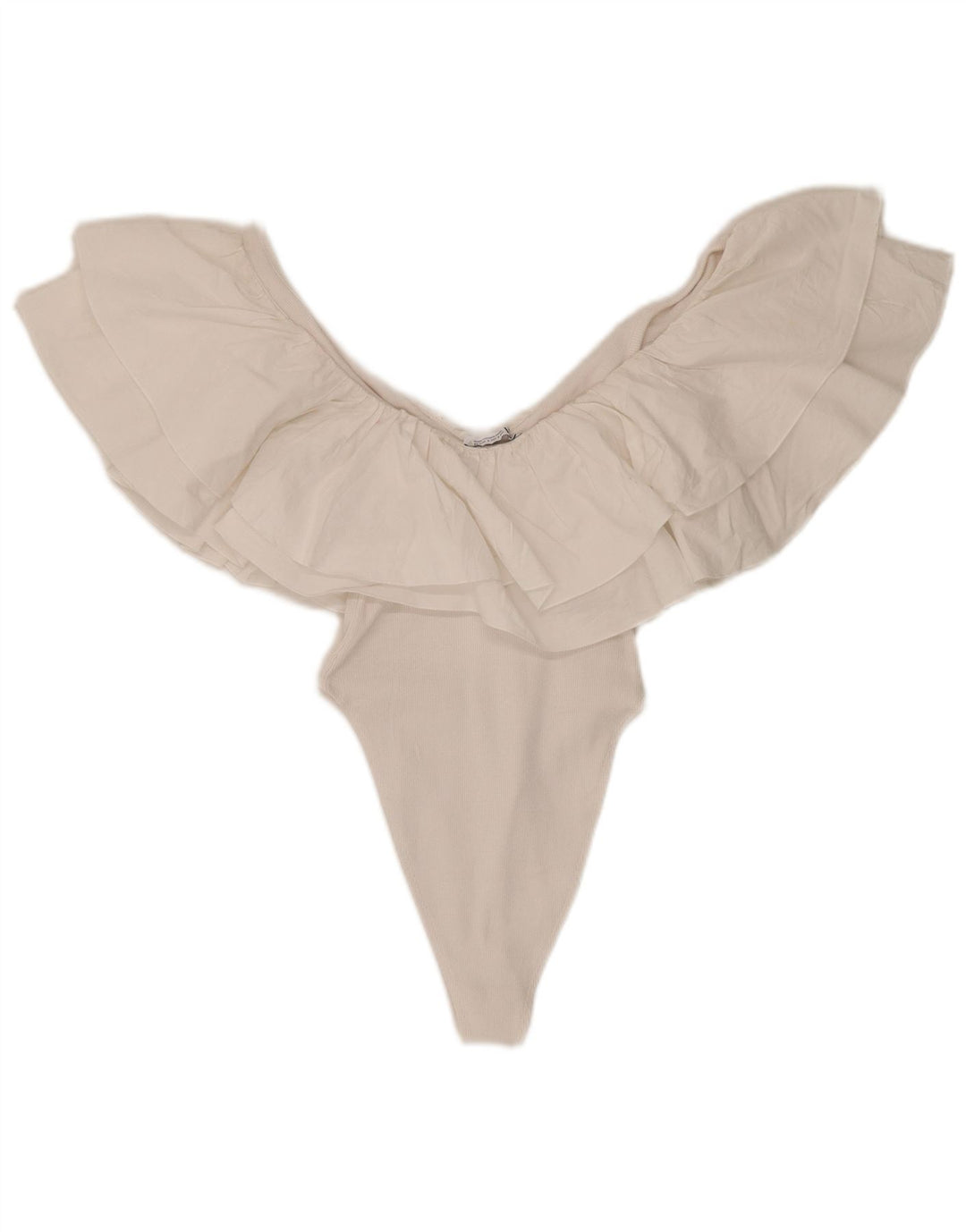 Zara Womens Ruffle Bodysuit UK 8 Small White Bomuld