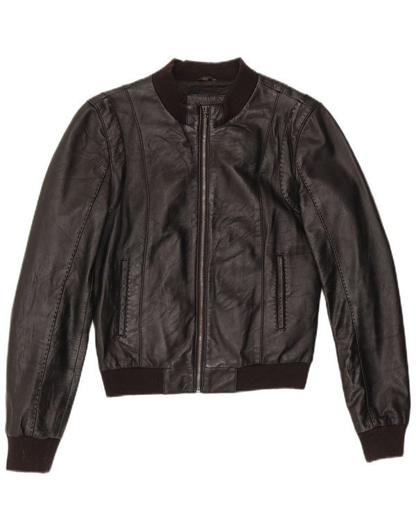 Conbipel Womens Crop Leather Jacket IT 42 Medium Black Leather