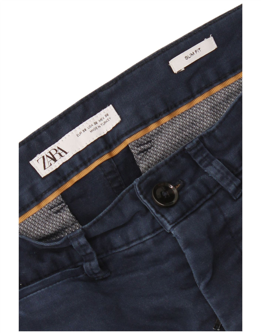 Zara Herre Slim Fit Chino Bukser EU 38 Small W30 L30 Navy Blue