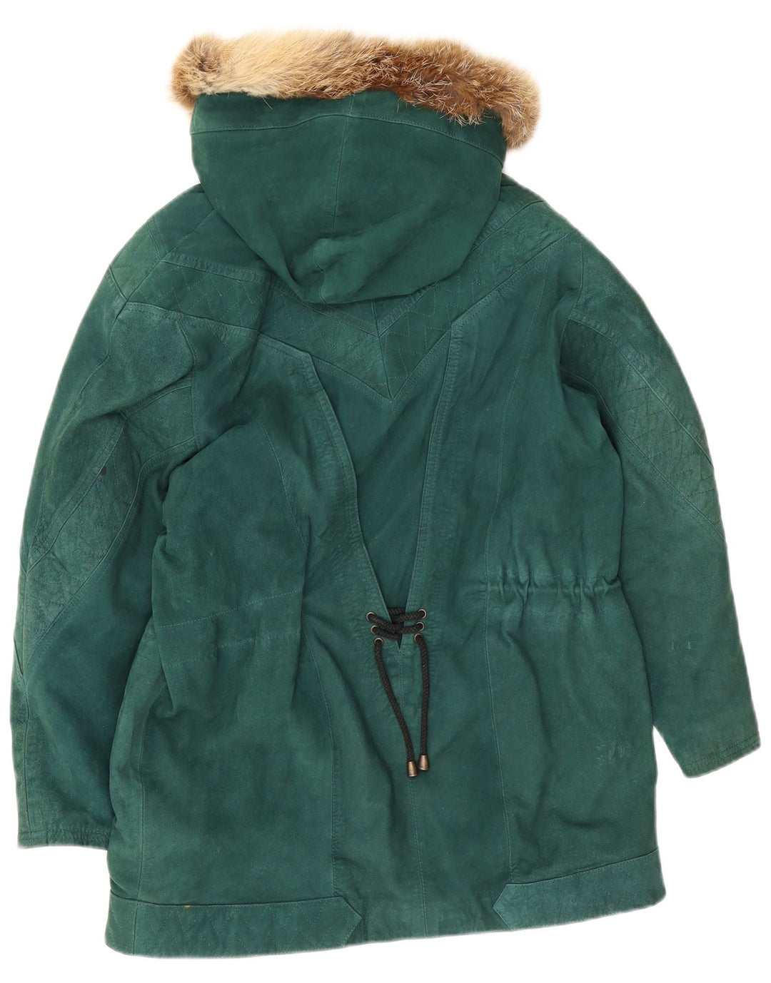 Vintage Dame Ruskind Oversized Parka Jacket IT 40 Lille Grønt Læder