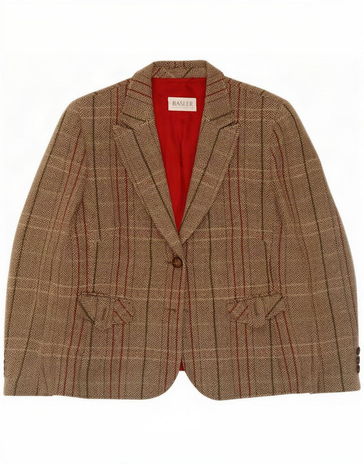 Basler Dame 1 Knap Blazer Jakke UK 16 Stor Beige Plaid Virgin Wool