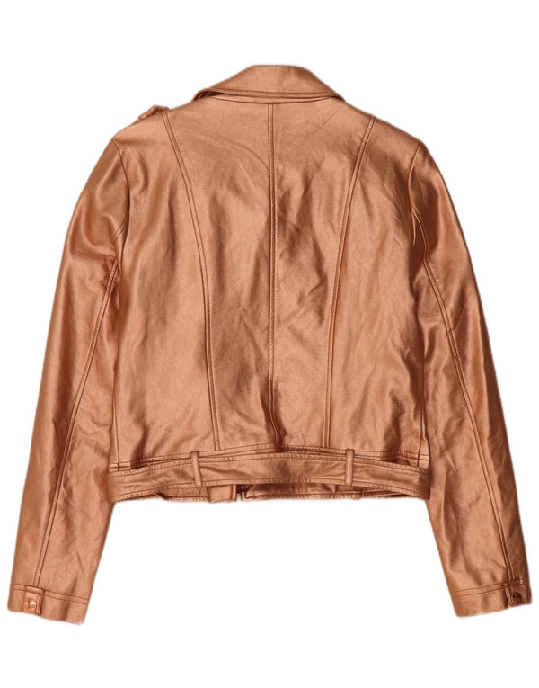 GUESS Womens Crop Biker-jakke i imiteret læder UK 12 medium guld polyurethan