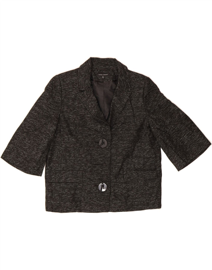 LAURA ASHLEY Womens 2 Button Blazer Jacket UK 14 Large Black Flecked Vintage Laura Ashley and Second-Hand Laura Ashley from Messina Hembry 