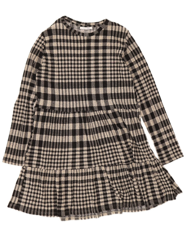 Zara Dame Trafaluc Langærmet Tiered Dress UK 14 Stor sort ternet