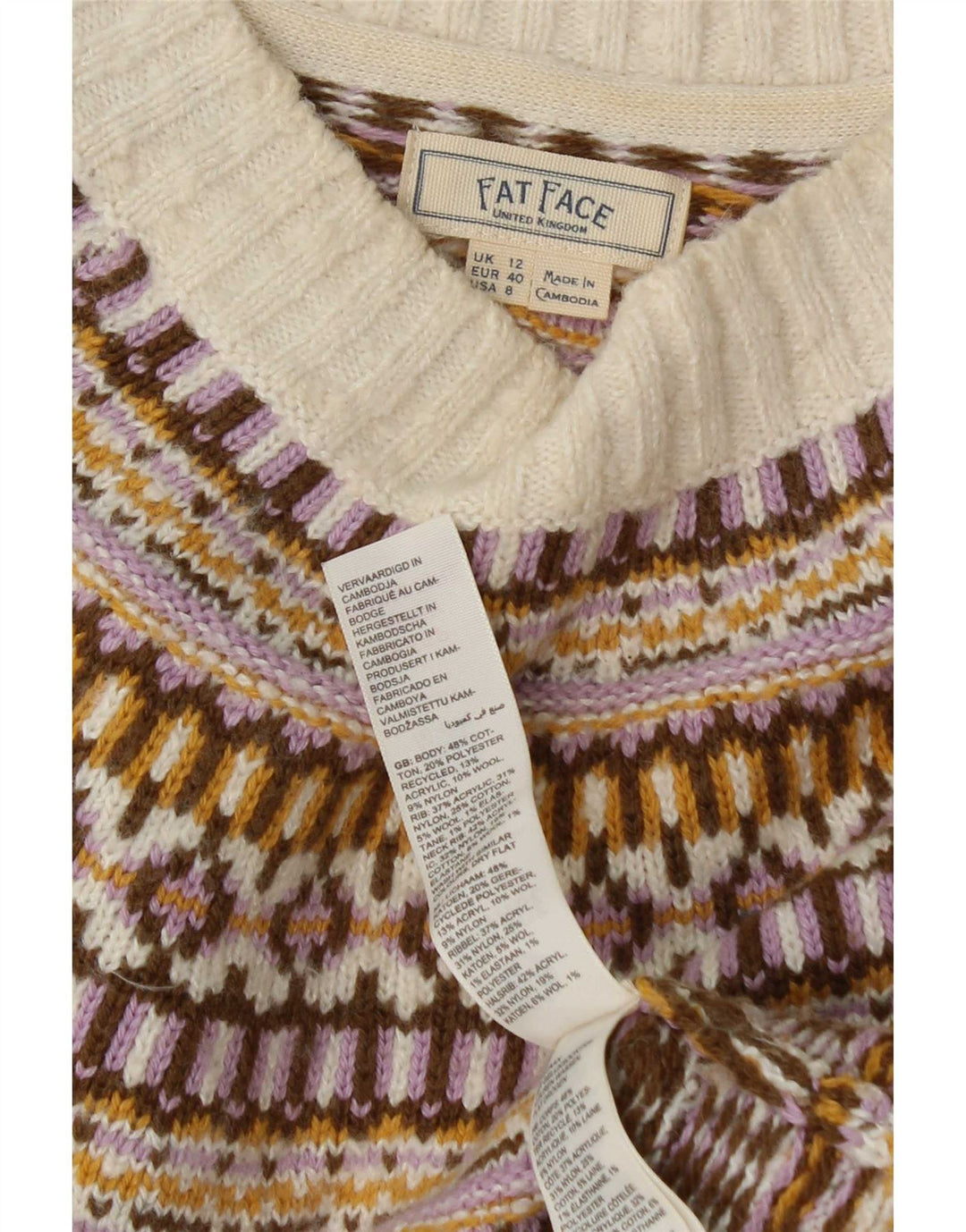 Fat Face Dame Boat Neck Jumper Sweater UK 12 Medium Flerfarvet