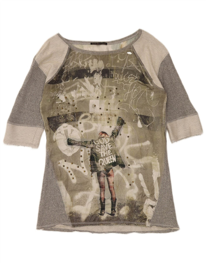 Gaudi Dame Grafisk Bluse Top UK 18 XL Grå Colourblock Polyester