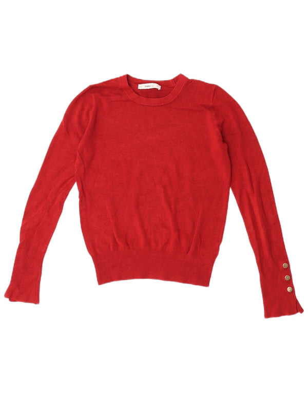 Zara Womens Crop Boat Neck Jumper Sweater UK 10 Small Red Viscose