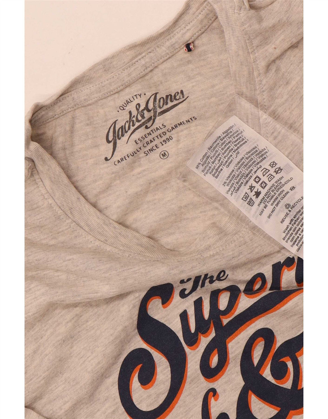 Jack & Jones Herre grafisk T-shirt Top Mellemgrå Flecked Bomuld