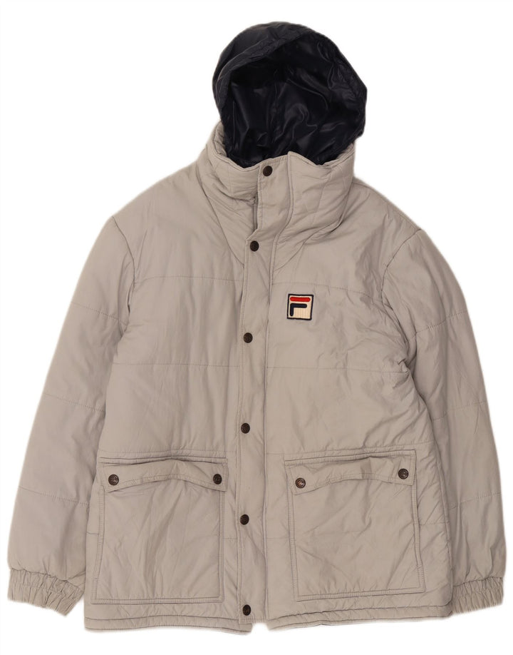 Fila Herre hættepolstret jakke UK 38 Medium Grey Bomuld