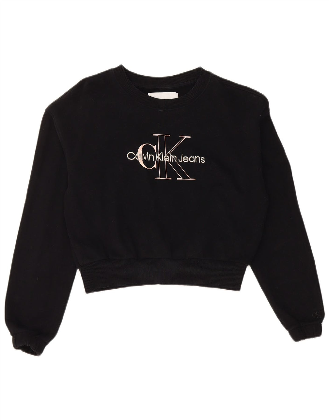 CALVIN KLEIN JEANS Dame Crop Sweatshirt Jumper UK 10 Small Black