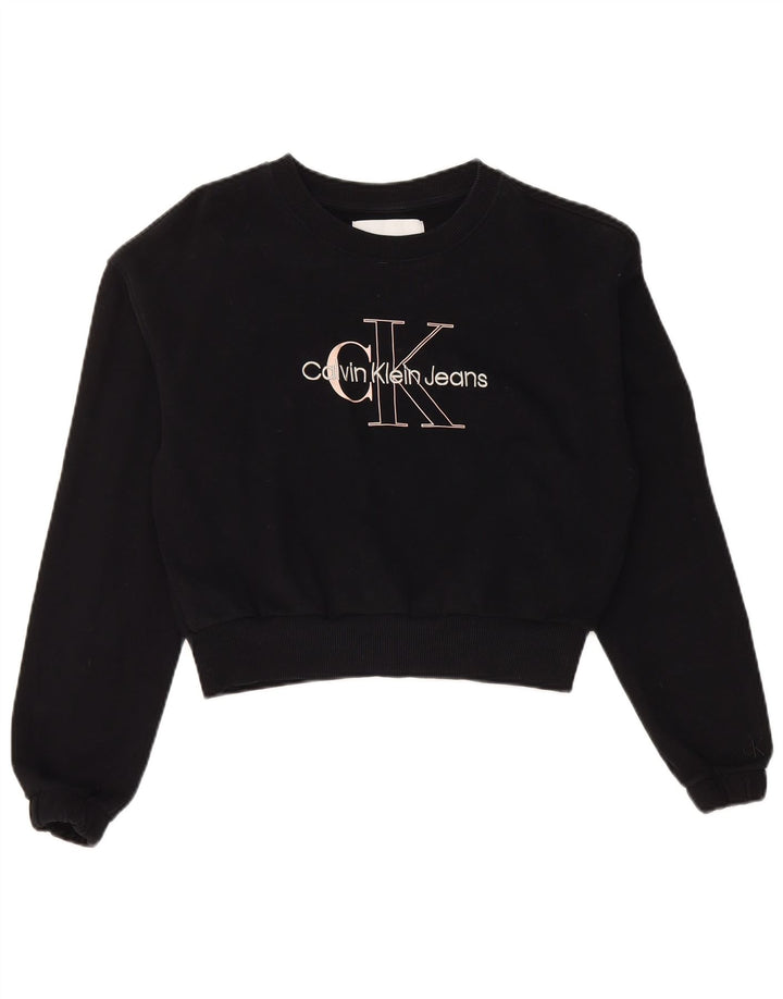 CALVIN KLEIN JEANS Dame Crop Sweatshirt Jumper UK 10 Small Black
