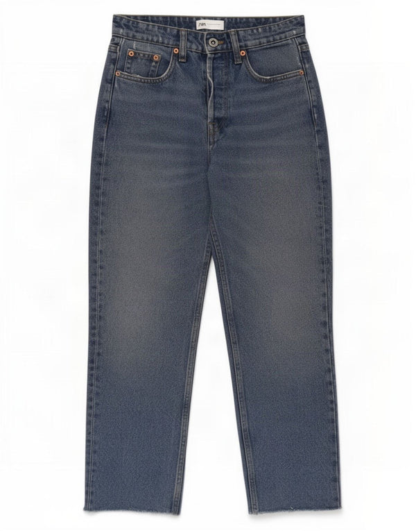 Zara Dame Højtaljede Lige Jeans EU 34 2XS W24 L25 Blå Bomuld