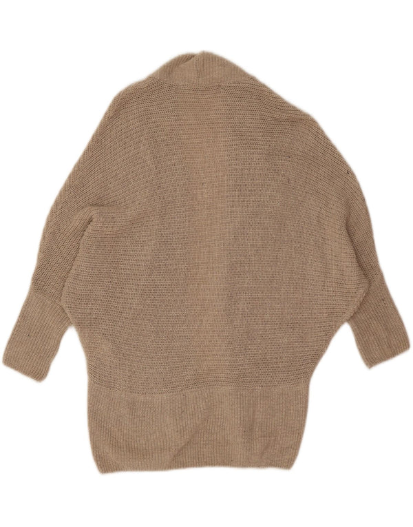 Zara Dame Batwing Åben Cardigan Sweater UK 10 Small Beige Bomuld