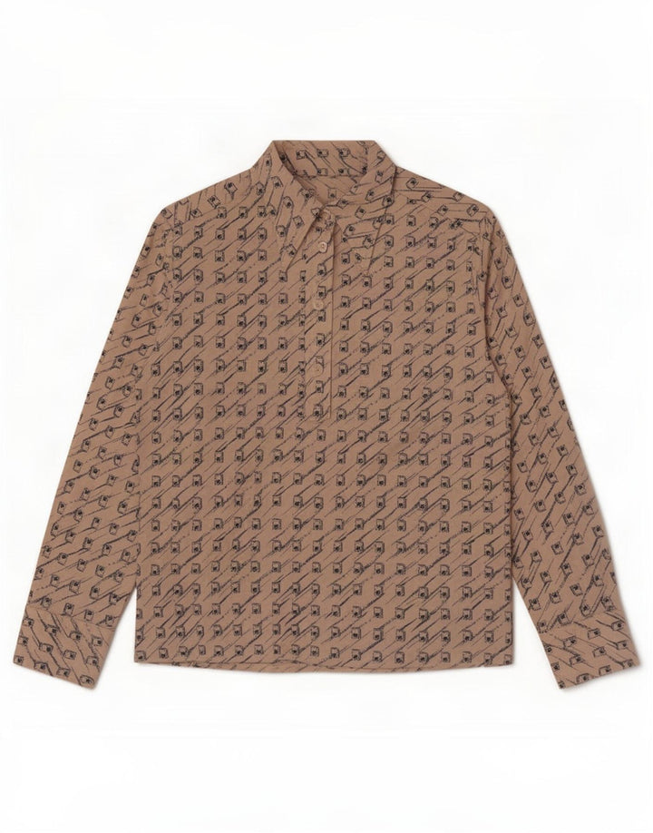 Vintage Dame Pullover Shirt UK 12 Medium Beige Geometric