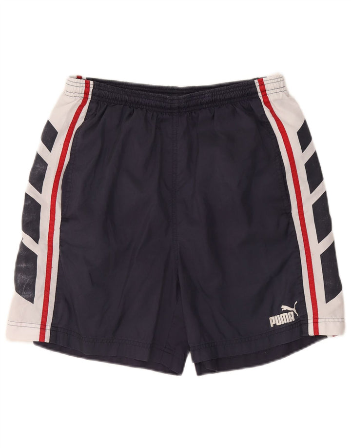 PUMA Mens Graphic Swimming Shorts Medium  Navy Blue Colourblock Polyester