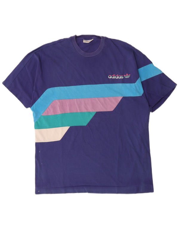 Adidas Herre T-Shirt Top UK 44/46 XL Navy Blue Colourblock Bomuld