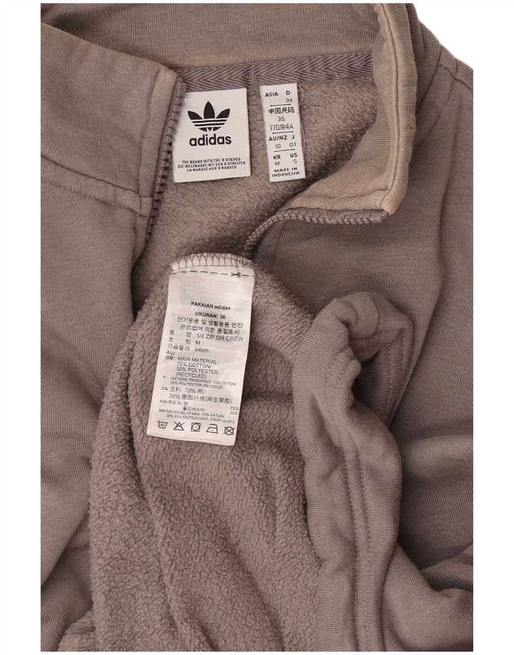 Adidas Dame Oversized Grafisk Zip Neck Sweatshirt Jumper EU 36 Small Grey