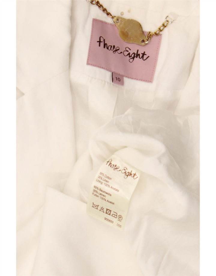 FASE otte kvinder 3/4 ærmer 1 knap Bolero jakke UK 10 Small White