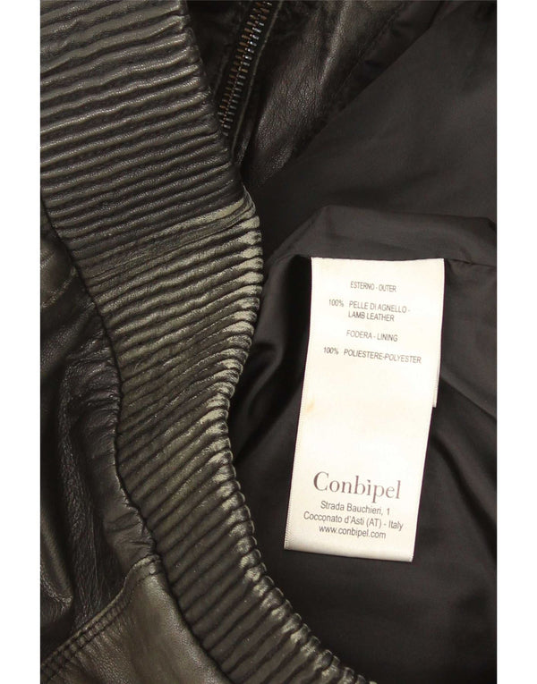 Conbipel Womens Bomber Læderjakke IT 44 Medium Sort Læder