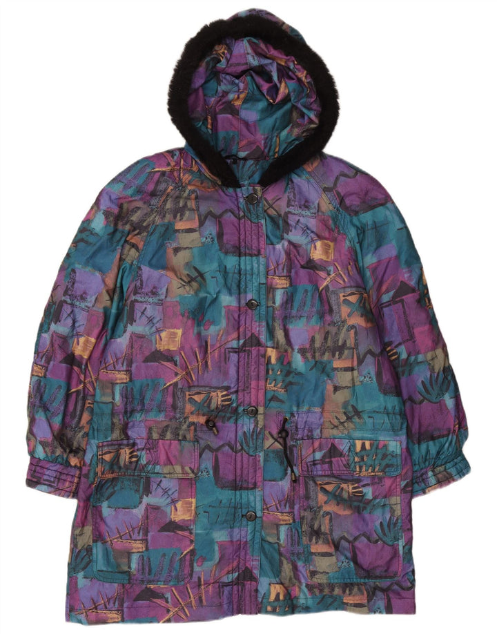 Vintage kvinders oversize abstrakt mønster vindjakke frakke UK 18 XL lilla